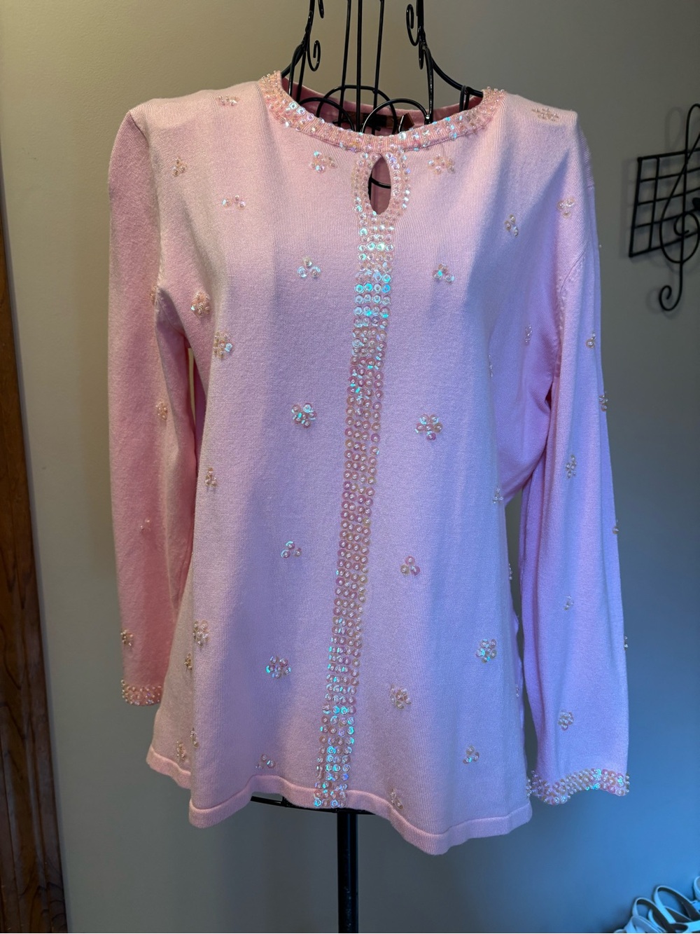 Belldini Pink Long-Sleeve Sequin Embellished Top